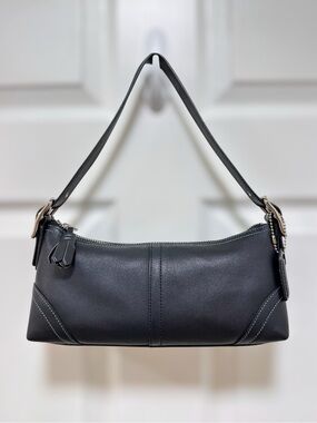 Coach‎ Hamptons East West Baguette Bag Black Blue Undertone Leather